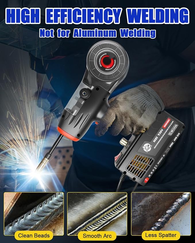 TLL Portable MIG Welder Handheld 120A 110V, Hand Held Welder Gun, Gasless Flux Core Welding Machine, Handheld IGBT Inverter for DIY, Professional Repair Use (TLL-MIG120)