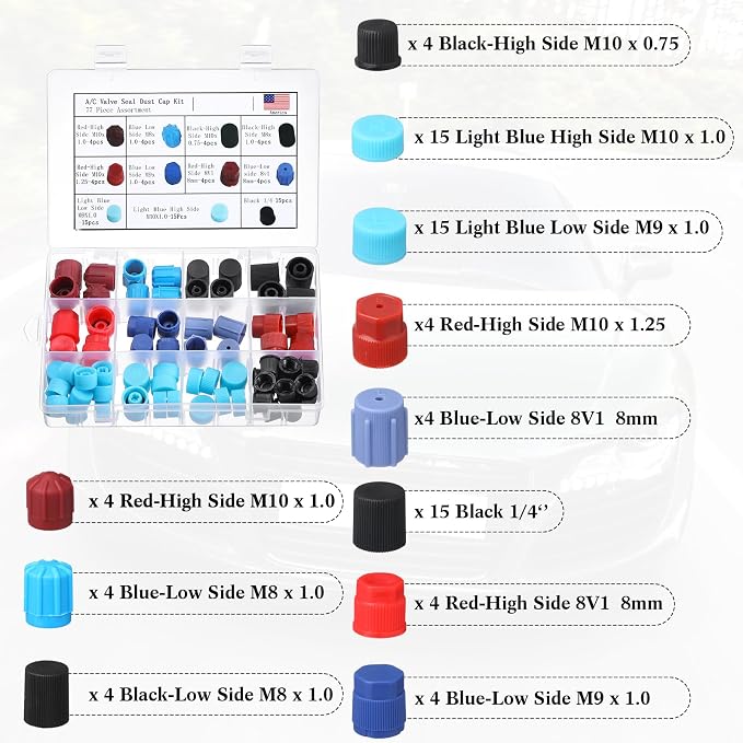 Car A/c Repair Kit , 270 Pcs O-ring Kit, 60 Pcs Compressor Gasket Seals, 77 Piece Dust Cap 39 Piece Valve Core R12 R134a Kits O Ring Cap Compressor Port Seal Remover for A/c Refrigeration System