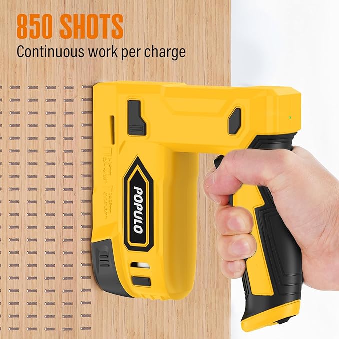 POPULO Electric Staple Gun, 2 in 1 Electric Stapler Tacker 4V Cordless Brad Nailer Kit, Battery Powered Nail Gun for Upholstery, Carpentry, DIY with Staple Remover, 1600 Staples and Nails, Yellow