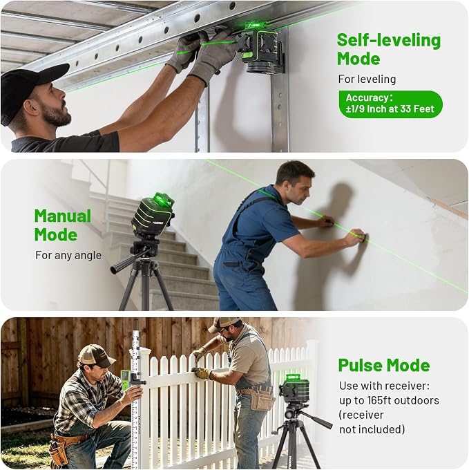 Huepar 360 Laser Level with Tripod, Self-Leveling Green Lazer Leveler Tool | 60-inch Drop Protection, Premium Storage Case, Full Accessory Set, Pulse Mode, Brightness Adjustment, Green Glasses