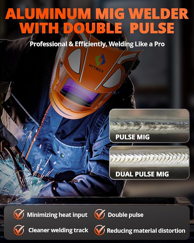HITBOX 8 in 1 Professional 200A 110V/ 220V Dual Pulse Aluminum MIG Welder, Multi-Process Welding Machine for Single/Dual Pulse MIG, Lift TIG, MMA, Spot Welding, Gas Gasless and Spool Gun Compatible