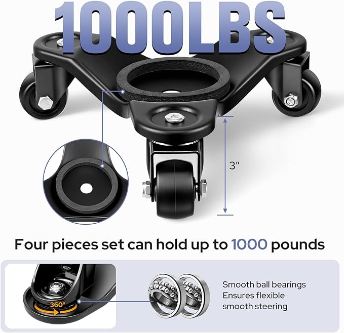KEDSUM Furniture Dolly, 1000LBS Furniture Moving Wheels, 8" Heavy Duty Mover Dolly with 3 Wheels, Used for Moving Sofa, Piano, Cabinet