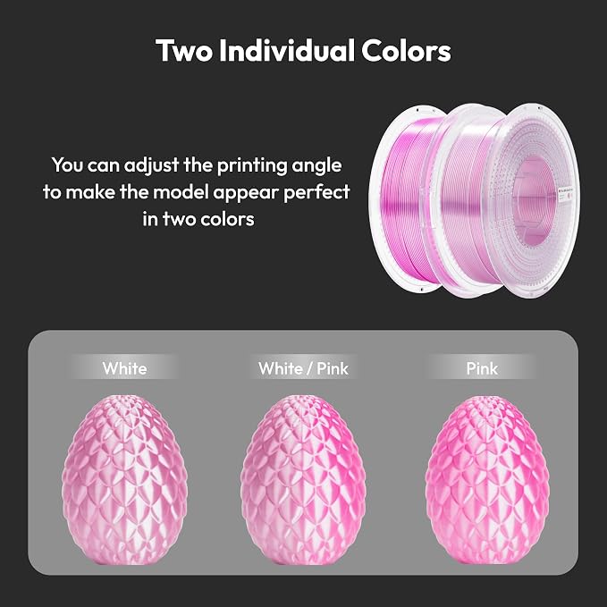 AMOLEN Silk PLA Dual Color 3D Printer Filament Glossy Silk Pink White PLA 1.75mm, Shiny Color Change Filament 3D Printing PLA Filament for Most FDM 3D Printer, 1kg Spool(2.2lbs)
