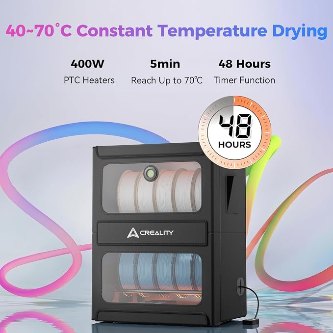 Creality Multi-Roll Filament Dryer, Filament Storage Box with Heating for 3D Printer Filament 10kg Spool, Detachable Heating Module, Fast Heating to 70°C, Fireproof Moisture-Proof for PLA PETG ABS TPU