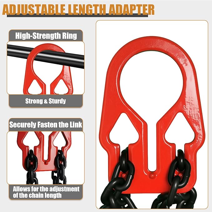 Heavy Duty Lifting Chains with Adjustable Hooks, 5/16 Inch x 10 Ft, Maximum Load 7000lbs, G80 Industrial Dual Leg Chain Slings for Engine Hoist, Lift Heavy Objects