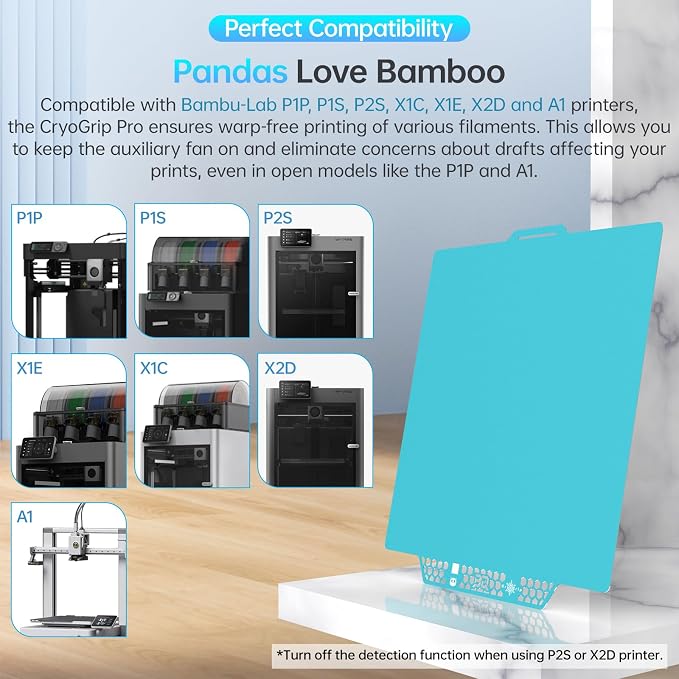 BIQU CryoGrip Pro Glacier 257x257mm Panda Build Plate for Bambu-Lab P1S/P1P/P2S/X1C/X1E/X2D/A1 3D Printer Double Sided Upgrade Build Plate Removable Surface Platform