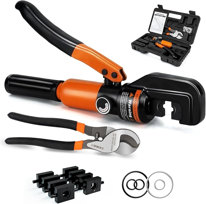 Sanuke Hydraulic Crimping Tool and Cable Cutter, 12 AWG to 2/0 AWG, Electrical Terminal Cable Crimper Tool Kit with 9 Die Sets