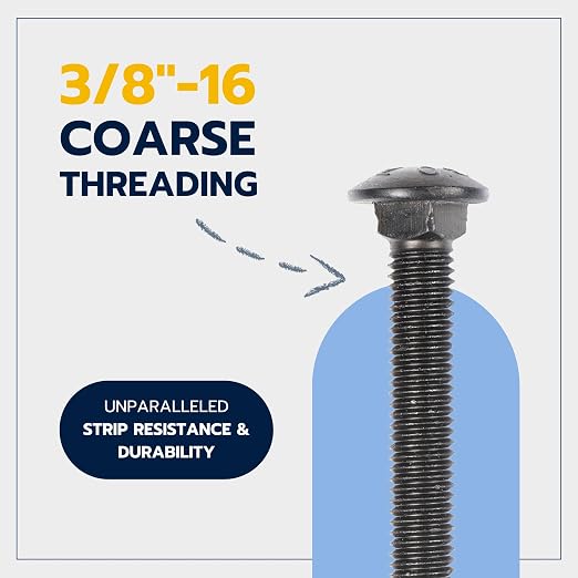 3/8" x 4-1/2" (25 Pack) Black Carriage Bolt Kit, Grade 307A, Ceramic Coated for Exterior Use, 2X Rust Resistance of Galvanized by Makers Bolt