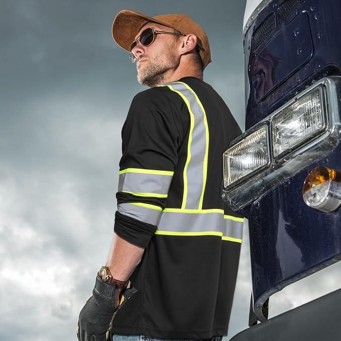 Zhanmai 6 Pack Safety Long Sleeve, Class 3 High Visibility T Shirt with Reflective Strips for Work Surveyor Construction