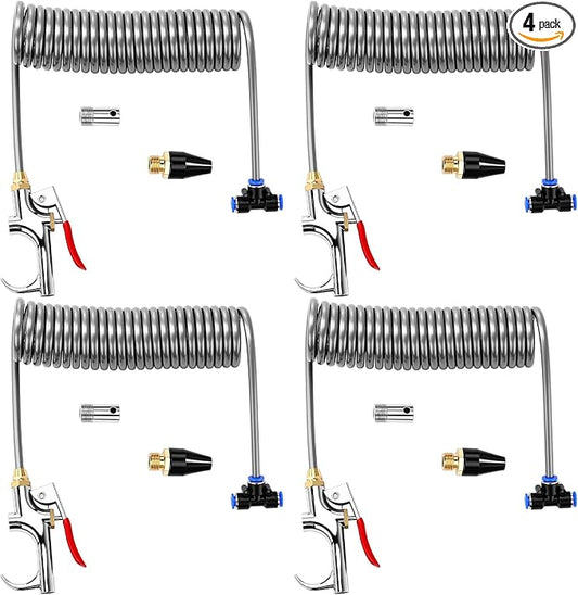 4 Set Air Blow Gun Kit with 11.5 ft Nylon Hose Heavy Duty Truck Air Seat Blow Gun Kit with 2 Interchangeable Nozzle Tips for Semi Truck 1/4 Inch Npt for Tractor Dust Clean(Silver,Gray)