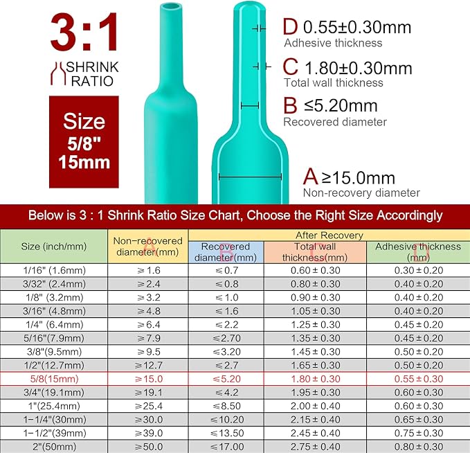 Chanzon 3:1 Ratio - 80ft Roll - Heat Shrink Tubing 5/8" (15mm) - Marine Grade Waterproof Adhesive Lined - (25M Total Length) Green Polyolefin Sleeving Wrap Shrinking 3 to 1 Ratio 1pcs