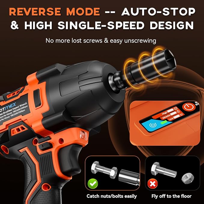 Protmex 900Ft-lbs (1200N.m) Impact Wrench, 1/2" Cordless Impact Driver, 21V High Torque Power Impact Gun - 2x4.0Ah Batteries, Variable Speeds Impact Motor for Pickup Truck/Family Car (Orange Red)