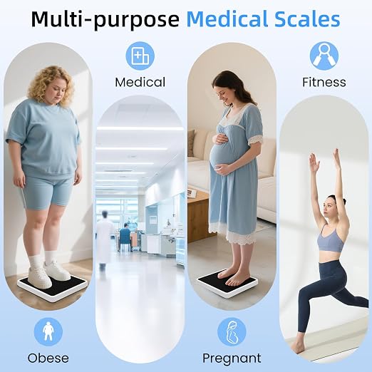 Medical Scale for Body Weight, 660lb Medical Grade Floor Scale | 13x12.6" Extra Wide Platform for Hospital & Physician, Home, Office, Gym, Include AC Adapter & Battery, kg/oz/lb Settings