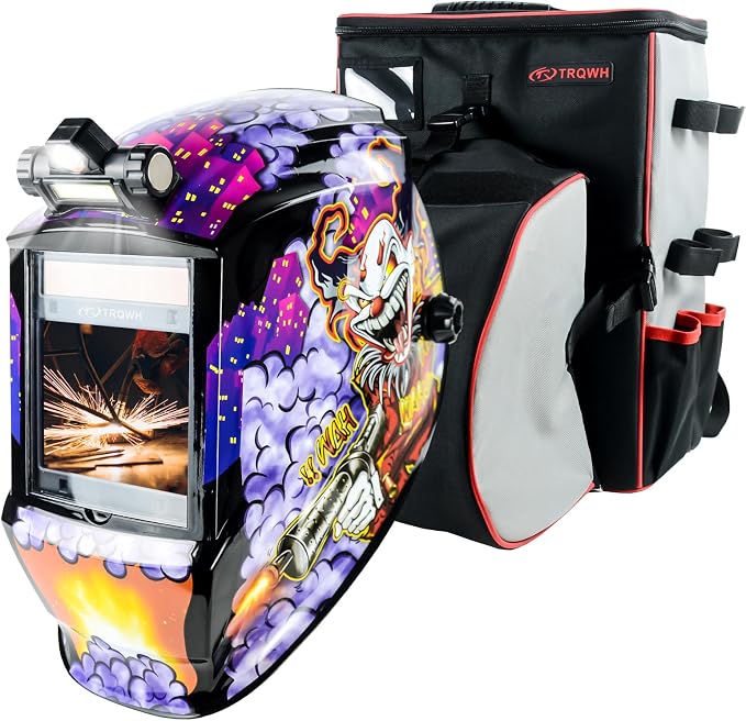 TRQWH Auto Darkening Welding Helmet Large Viewing True Color Solar Powered Welding Hood & Welding Backpack for Men Waterproof Reinforced Bottom Large Capacity