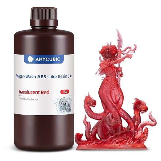 ANYCUBIC Water Washable ABS-Like Resin 3.0, 3D Printer Resin, High Toughness and High Precision, Easy to Post-Process, Low Odor, Wide Compatibility for All LCD 3D Printers (Clear Red, 1kg)