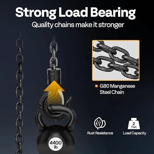 VIVOHOME Chain Hoist 2 Ton 10ft Red, Mini Chain Hoist 4400Lbs, Heavy Duty Pulley Hoist with G80 Manganese Steel Chain, Manual Chain Fall for Garages, Warehouses, and Automotive Tasks