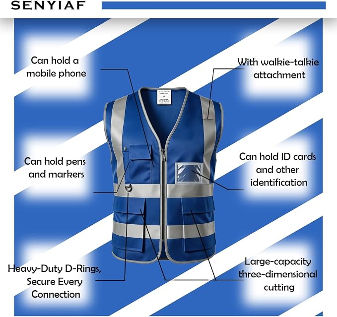 12 Pack Hi Vis Reflective Safety Vest Multi Pockets & Zipper Class2 | Construction Work Vest for Men and Women,Warehouse Crews,Road Workers,Volunteers,Security,Baggage Handling,Survey,Airport