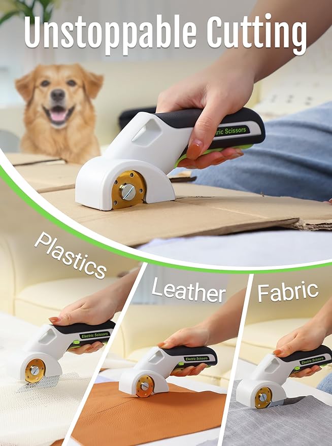 2026 NEW 4V Cordless Electric Cutting Tools, Cardboard Cutter with 2 Titanium Metal Blade Accessories, Safety Lock, Rotary Cutter for Cardboard, Box Cutter - Mist White
