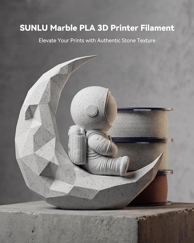 SUNLU Marble PLA Filament 1.75mm, Realistic Stone Veining & Matte Finish, 3D Printer Filament PLA Marble Texture, Ideal for Architectural Models and Decor, 1kg Spool, Shadow Storm
