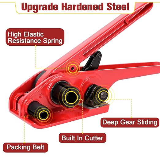 MYFAMIREA Heavy Duty Banding Strapping Kit with Tensioner Tool, 1/2"x 3500FT Polypropylene Plastic Packaging Strapping, 300 Metal Seals, Sealer Tool for Pallets, Logistics, Warehouse (Red)