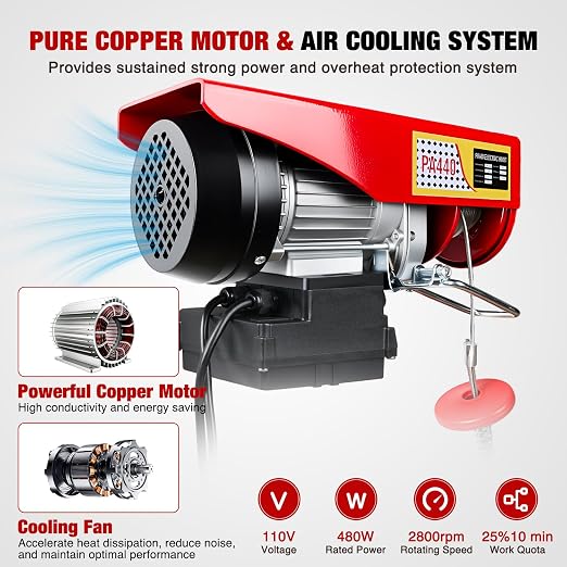 Nilight 440LBS Electric Hoist 110V Electric Hoist Winch with Wireless & Wired Remote Control, Hoist Lift Winch Single/Double Slings 39FT Lifting Height w Emergency Stop for Garage Warehouse Factories