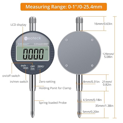 Neoteck 1"/25.4mm (0.0005"/0.01mm) Digital Indicator Set Dial Indicator and Magnetic Base Set with Storage Case, Ideal for 3D Printer Lathe Workshop CNC Machine Table Saw-90lbs(40kg) Max Pull
