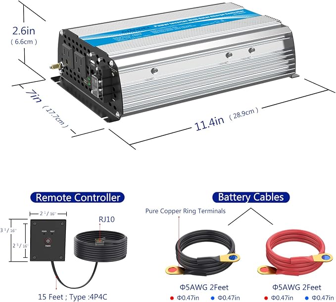 1200W Power Inverter DC12 Volt to AC 120 Volt with 20A Solar Charge Controller and Remote Control & USB Port for RV Truck Solar System