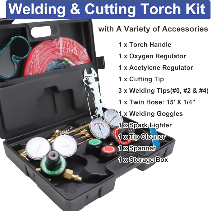 Cutting Torch Set Oxy Acetylene Torch Kit,Portable Gas Cutting Torch and Welding Kit with Acetylene Oxygen Gas Regulator Welding Hose Welding Glasses Storage Case (#22557)