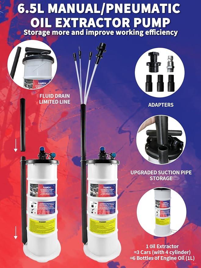 6.5L Oil Extractor Pump Pneumatic/Manual Oil Extractor for Automotive Fluids Vacuum Evacuation