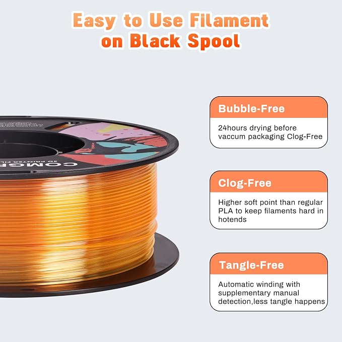 Comgrow PETG 3D Printer Filament 1.75mm, High Precision and Tough 3D Printer Filament 1kg (2.2LBS), Dimensional Accuracy +/- 0.02 mm, Fit Most 3D Printers Gradient Orange White