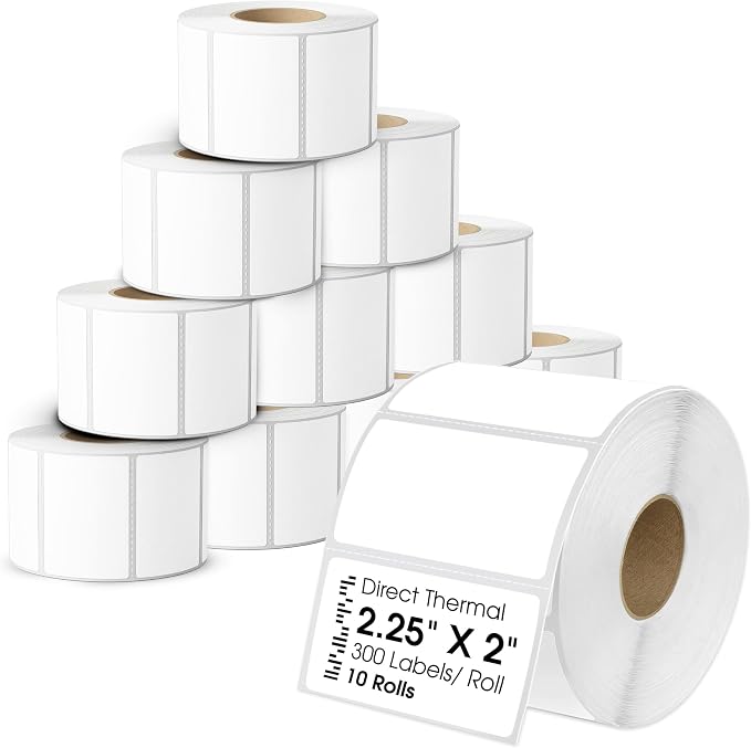 Spartan Industrial - 2.5" X 2" Direct Thermal Labels (7000 Count, 10 Rolls) - Square SKU Barcode and Product Labels, Thermal Sticker Roll for Packaging - Compatible with Zebra and Rollo Printers