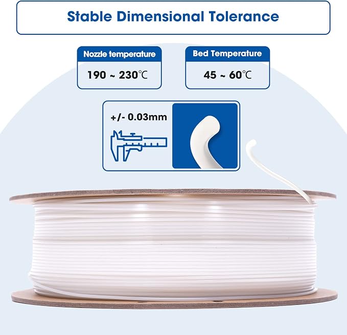 3DHoJor PLA Filament 1.75mm 3D Printing Filament PLA Lite 1kg Cardboard Spool (2.2lbs), Fit Most FDM 3D Printer,Dimensional Accuracy +/- 0.03 mm,Vacuum Packaging-Natural