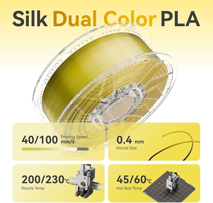 Chitu Systems Conjure Silk Black Gold PLA, 1.75mm Christmas Dual Color Filament, Using Reusable Spool Compatible with Bambu Lab Refill Filament, 1KG/2.2lb