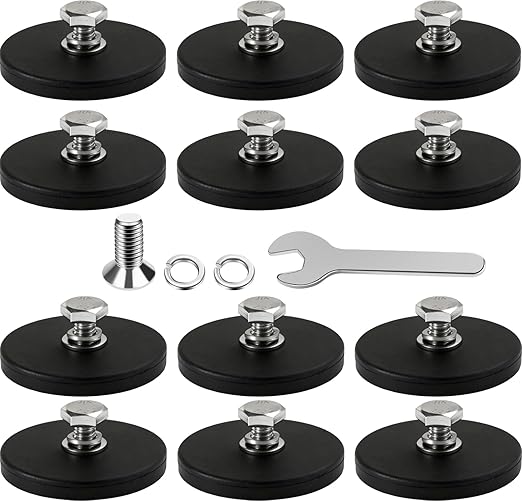 DIYMAG 1/4 inch Rubber Coated Anti-Scratch Mounting Magnet for Camera, Adhesive Power 65LBS 12Pcks Magnets Based with Strong Magnetic License Plate Hold for Light Bar, Mirror, Camera