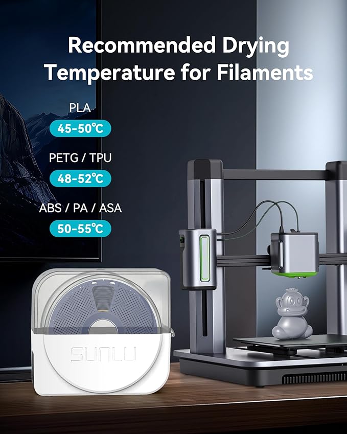 SUNLU Filament Dryer Box 2026 New Upgrade S1 Plus, White | Fan Design, Keeps 1.75 2.85 3.00mm Filament Dry, Compatible with PLA PETG ABS, Filament Storage & Dehydrator