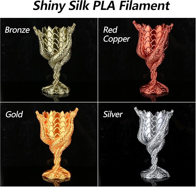 AMOLEN PLA 3D Printer Filament PLA Filament 1.75mm Silk Filament Bundle,Gold, Silver,Bronze, Red Copper,3D Printing Filament Bundle, 200gX 4 Spools