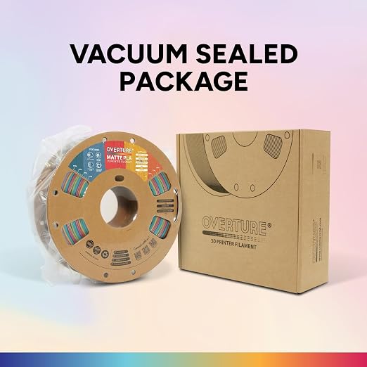 OVERTURE Matte PLA 1.75mm, Low Warp & Smooth Finish 3D Printer Filament | Frosted Matt Finish Hides Layer Lines, 1kg Spool (2.2lbs) Cardboard Spool, Fit Most FDM Printer (Matte Candy Rainbow)