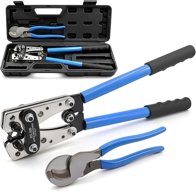 Battery Cable Crimping Tool Kit & Wire Cutter,Wire Crimper for 8,6,4,2,1,1/0 AWG Heavy Duty Wire Lugs with Portable Toolbox