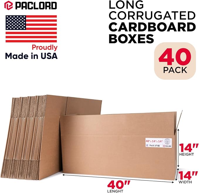 Long Cardboard Boxes 14"L x 14"W x 40"H (Pack of 40) - USA-Made Packing Boxes for Moving, Shipping, or Storage - USPS, UPS, FedEx Approved - Professional Packing Supplies for Moving | USA-Made Packing Boxes for Moving, Shipping, or Storage - USPS, UPS,...