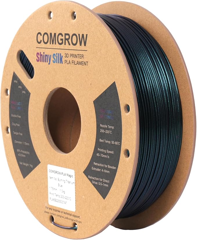 Comgrow 3D Printer Filament, Silk PLA Filament 1.75mm Burnt Titanium 1KG (2.2LBS), Dimensional Accuracy +/- 0.02 mm, Color Changeable 3D Printing Filament Changing Colors with Light