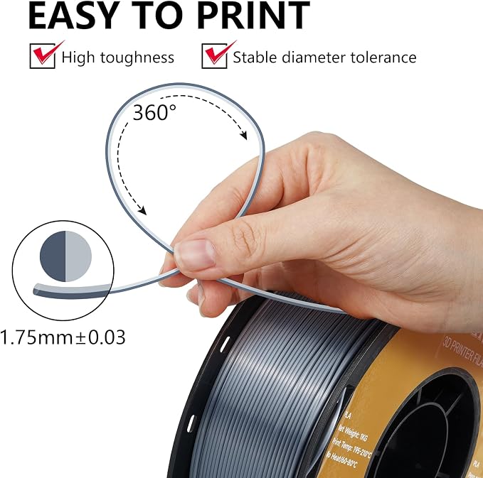 Kingroon PLA Filament, Multicolor Silk PLA Filament, Dual Color 3D Printer Filament, 1.75 mm, Dimensional Accuracy +/- 0.03 mm, 1kg Spool(2.2lbs), Silver Grey