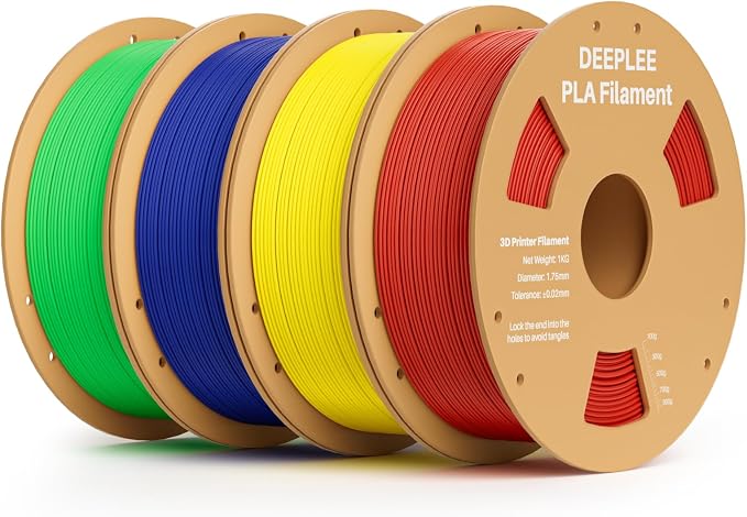 PLA 1.75mm 3D Printer Filament, Dimensional Accuracy +/- 0.02mm, Neatly Wound, No Clogging, Vacuum Package, Fits for Most FDM 3D Printers, 4 Pack 1kg Red & Yellow & Dark Blue & Green