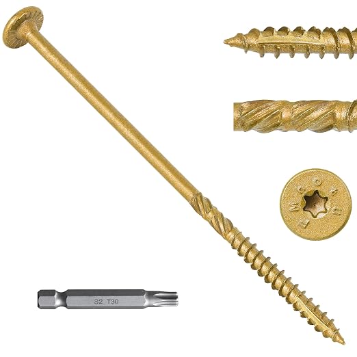 10 Inch Heavy-Duty Outdoor Deck Screws, 50Pcs Star Drive Decking Wood Screws, Rust Resistant Timber Screws for Timber/Log/Landscaping Wood (#14 x 10 Tan)