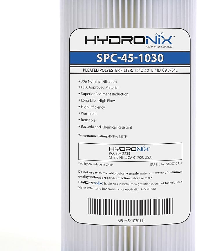 Hydronix SPC-45-1030 R30-BB & RS6 Compatible Sediment Pleated Water Filter Washable Reusable 4.5 x 10-30 Micron (6 Pack)