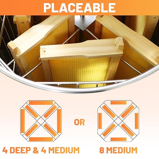 Electric Honey Extractor with Adjustable Honeycomb Drum Spinner, 4/8 Beehive Frame Stainless Steel Beekeeping Separator Supplier, Centrifuge Equipment for Apiary, Farm, Business