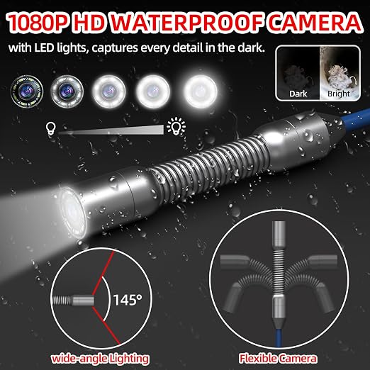 Sanyipace Sewer Camera 100FT/30M, 5600mAh Battery, 0.67in/17mm Pipe Inspection with Light, DVR & Audio Recorder, 4.3" Screen, 8 LEDs, 1000TVL Plumbing Snake, Included 16GB Card