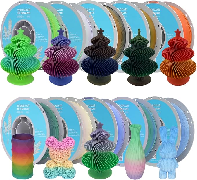 Matte Rainbow PLA 3D Printer Filament, 10 Rolls,1KG Spool(2.2lbs) 1.75mm 3D Printing Multicolor Gradient Filament Bundle for Most FDM 3D Printers,10 Different Matte Rainbow Colors