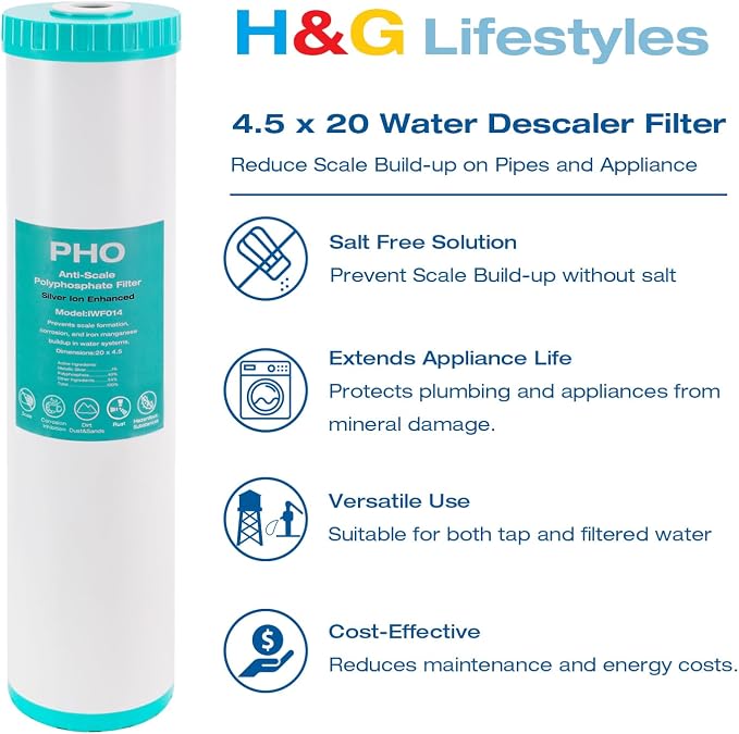 H&G Lifestyles Water Descaler Cartridge,Replacement for 20 x 4.5 | Whole House Water Filtration System, Anti-Scale Filter,Polyphosphate Inhibitor Filter,Compatible with 20 Inch Filter Housing