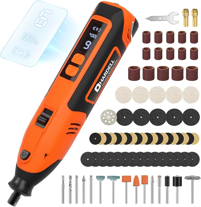 HARDELL 12V Cordless Rotary Tool,35000RPM Digital Display Power Rotary Tool | High Power 8000-35000RPM,6 Speeds,80 Accessories,Larger Long-Lasting Fast-Charging Battery,for Sand/Grind/Carve/Polish/Cut