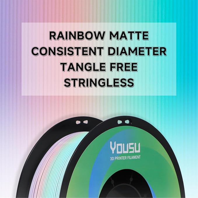 YOUSU Matte PLA Rainbow Macaron 1KG, Stable Extrusion, Color Switche Stable | Good Print Bed Adhesion, Neatly Wound, Minimal Stringing, 3D Printed Art Decor, Gaming Collectibles, Miniatures